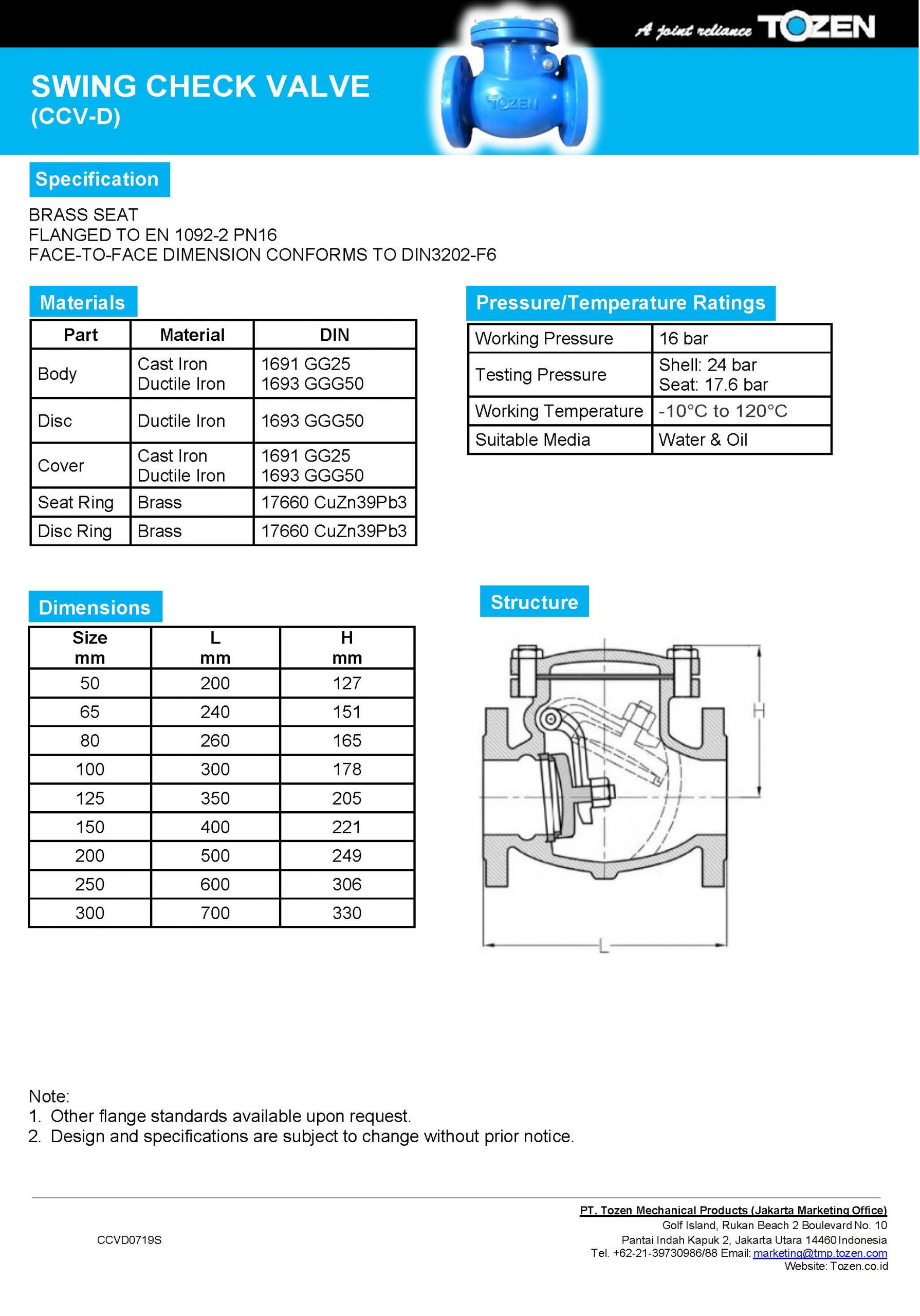 Cast Iron Swing Check Valve Ccv Tozen 